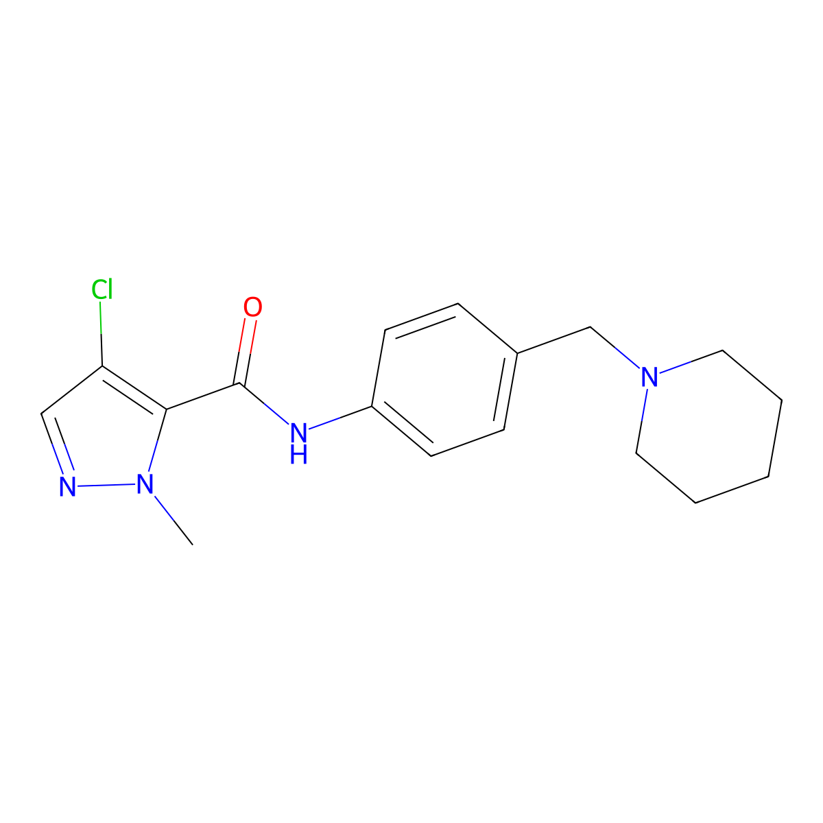 4-chloro-2-methyl-N-[4-(piperidin-1-ylmethyl)phenyl]pyrazole-3-carboxamide molecular structure, CAS 512816-64-7