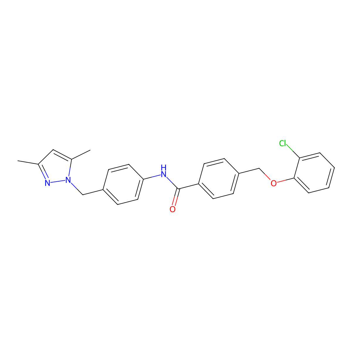 4-[(2-chlorophenoxy)methyl]-N-{4-[(3,5-dimethyl-1H-pyrazol-1-yl)methyl]phenyl}benzamide molecular structure, CAS 512816-65-8