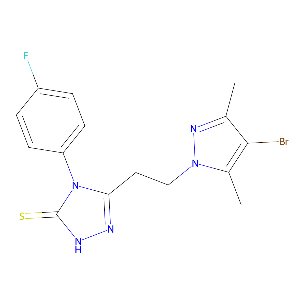 3-[2-(4-bromo-3,5-dimethylpyrazol-1-yl)ethyl]-4-(4-fluorophenyl)-1H-1,2,4-triazole-5-thione molecular structure, CAS 512816-66-9