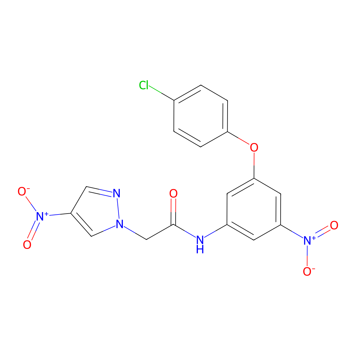 N-[3-(4-chlorophenoxy)-5-nitrophenyl]-2-(4-nitropyrazol-1-yl)acetamide molecular structure, CAS 512816-69-2