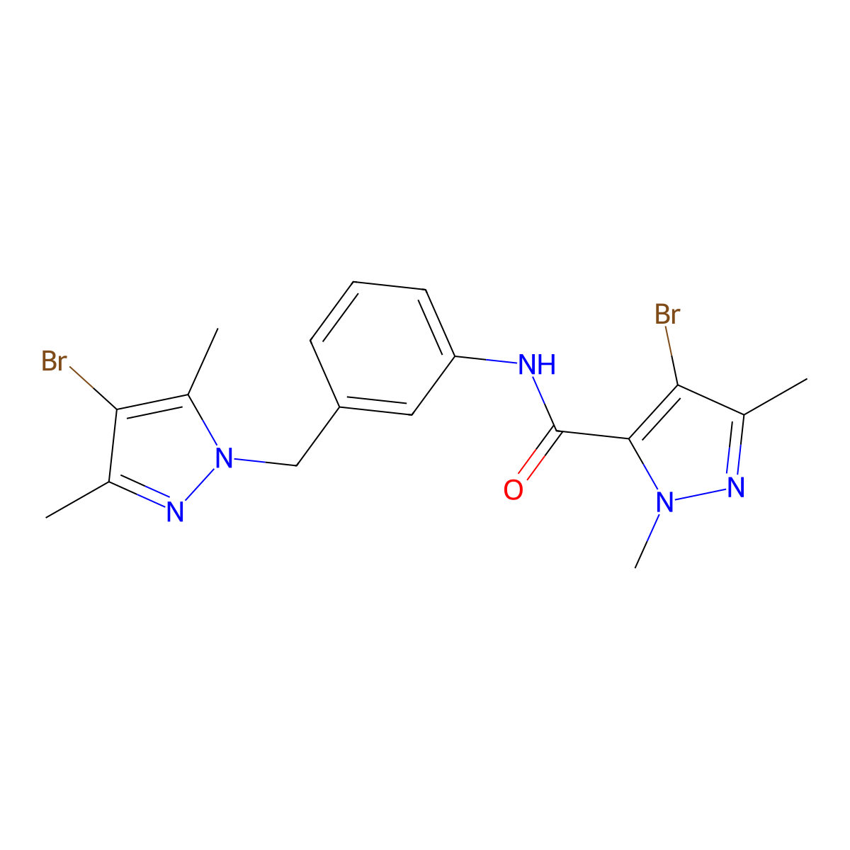 4-bromo-N-{3-[(4-bromo-3,5-dimethyl-1H-pyrazol-1-yl)methyl]phenyl}-1,3-dimethyl-1H-pyrazole-5-carboxamide molecular structure, CAS 512816-72-7