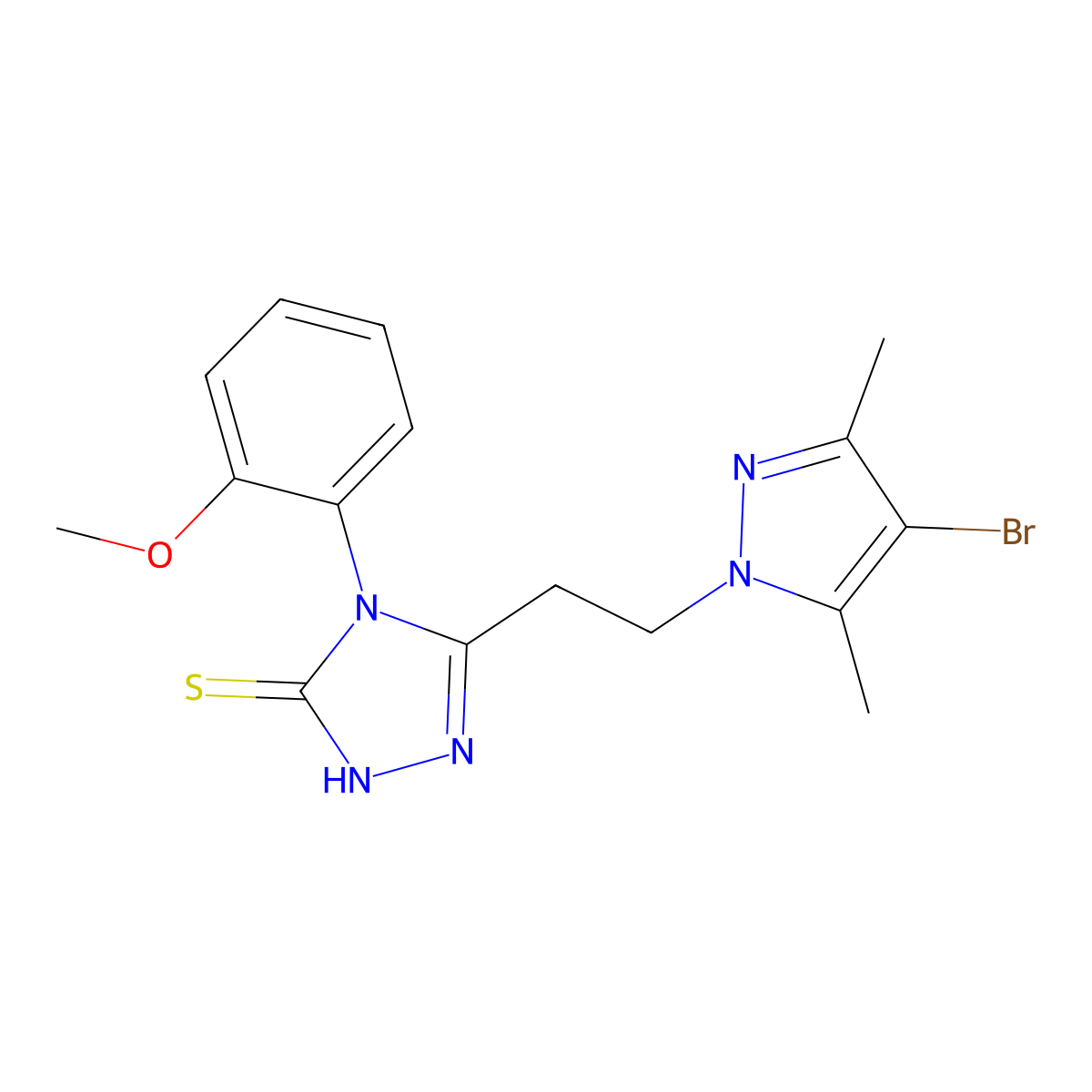 5-[2-(4-bromo-3,5-dimethyl-1H-pyrazol-1-yl)ethyl]-4-(2-methoxyphenyl)-4H-1,2,4-triazole-3-thiol molecular structure, CAS 512816-75-0