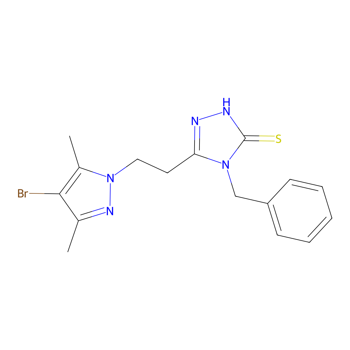 4-benzyl-3-[2-(4-bromo-3,5-dimethylpyrazol-1-yl)ethyl]-1H-1,2,4-triazole-5-thione molecular structure, CAS 512816-77-2