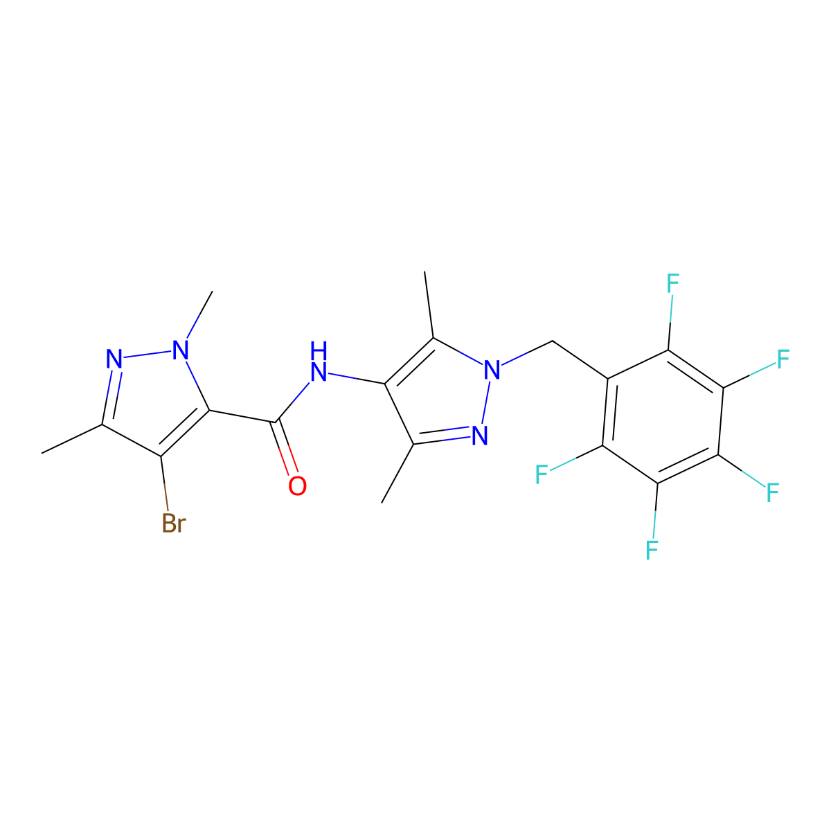 4-bromo-N-[3,5-dimethyl-1-(2,3,4,5,6-pentafluorobenzyl)-1H-pyrazol-4-yl]-1,3-dimethyl-1H-pyrazole-5-carboxamide molecular structure, CAS 512816-78-3