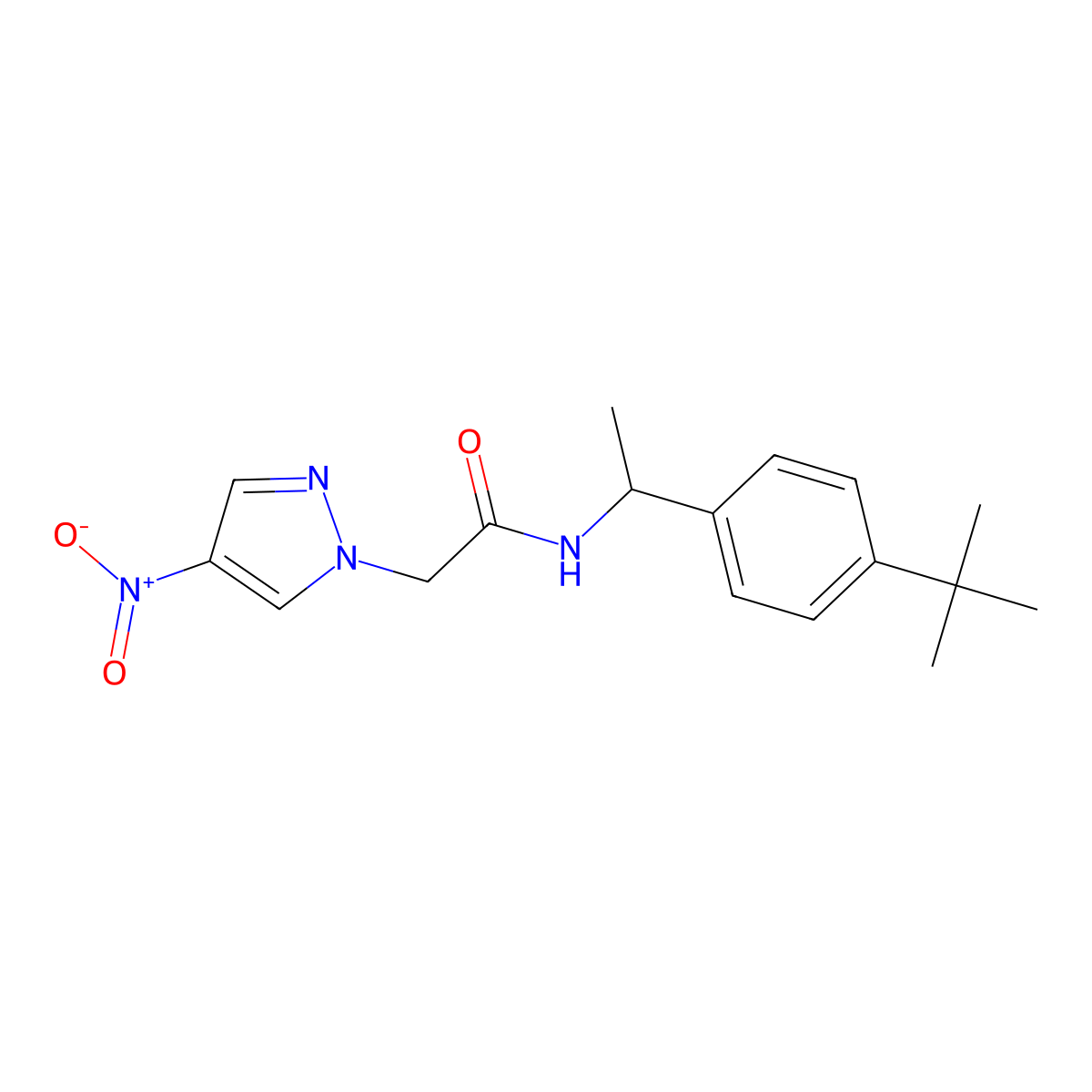 N-[1-(4-tert-butylphenyl)ethyl]-2-(4-nitropyrazol-1-yl)acetamide molecular structure, CAS 512816-80-7