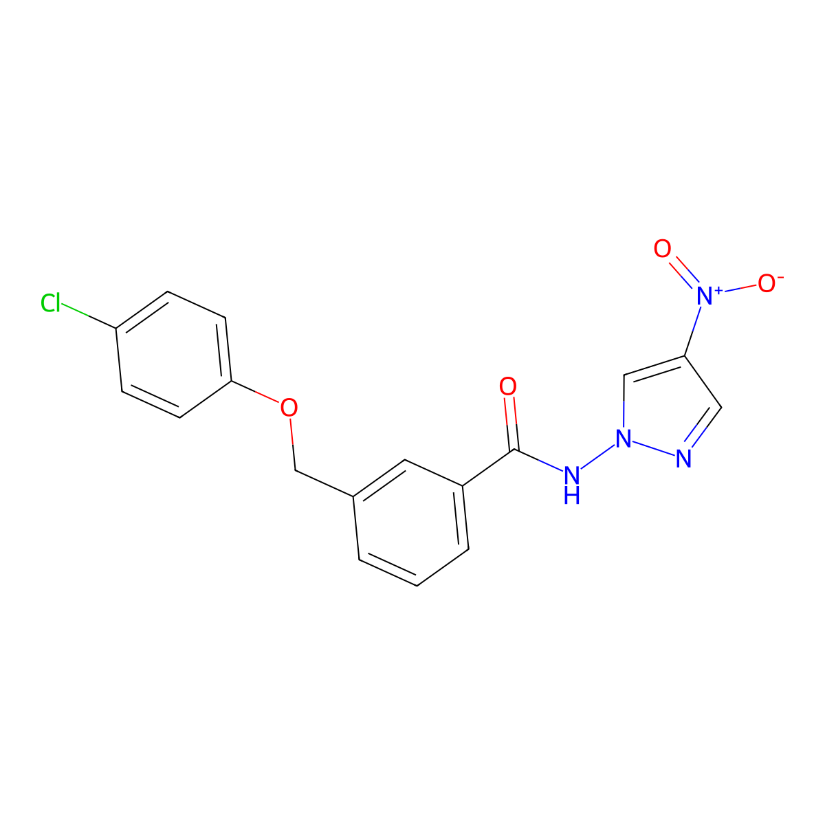 3-[(4-chlorophenoxy)methyl]-N-(4-nitropyrazol-1-yl)benzamide molecular structure, CAS 512816-81-8