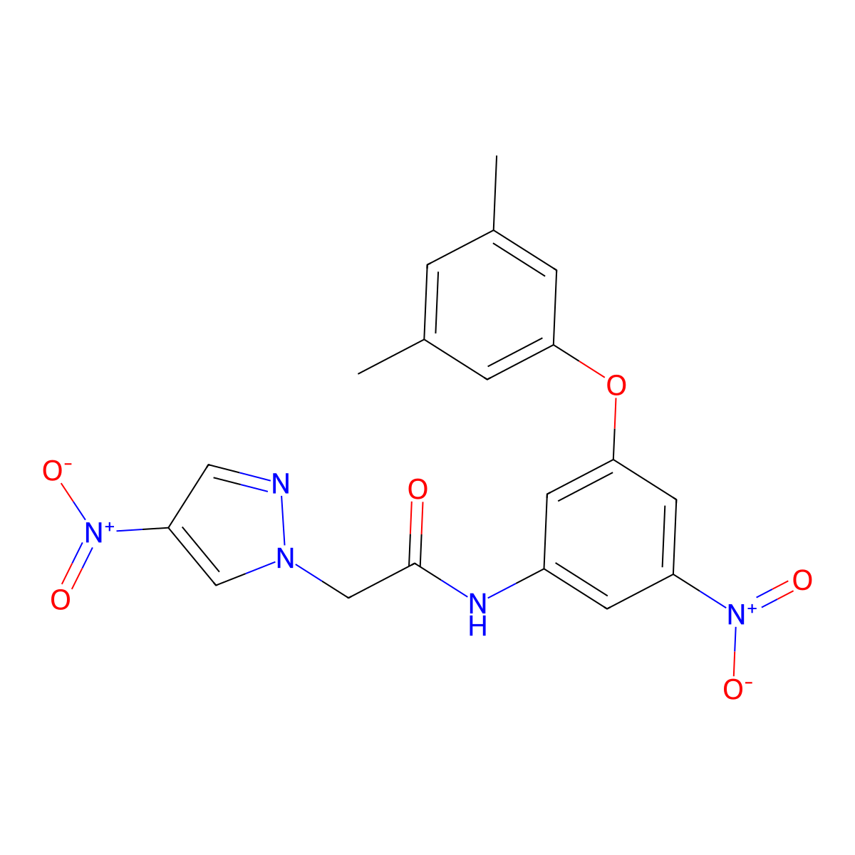 N-[3-(3,5-dimethylphenoxy)-5-nitrophenyl]-2-(4-nitropyrazol-1-yl)acetamide molecular structure, CAS 512816-82-9