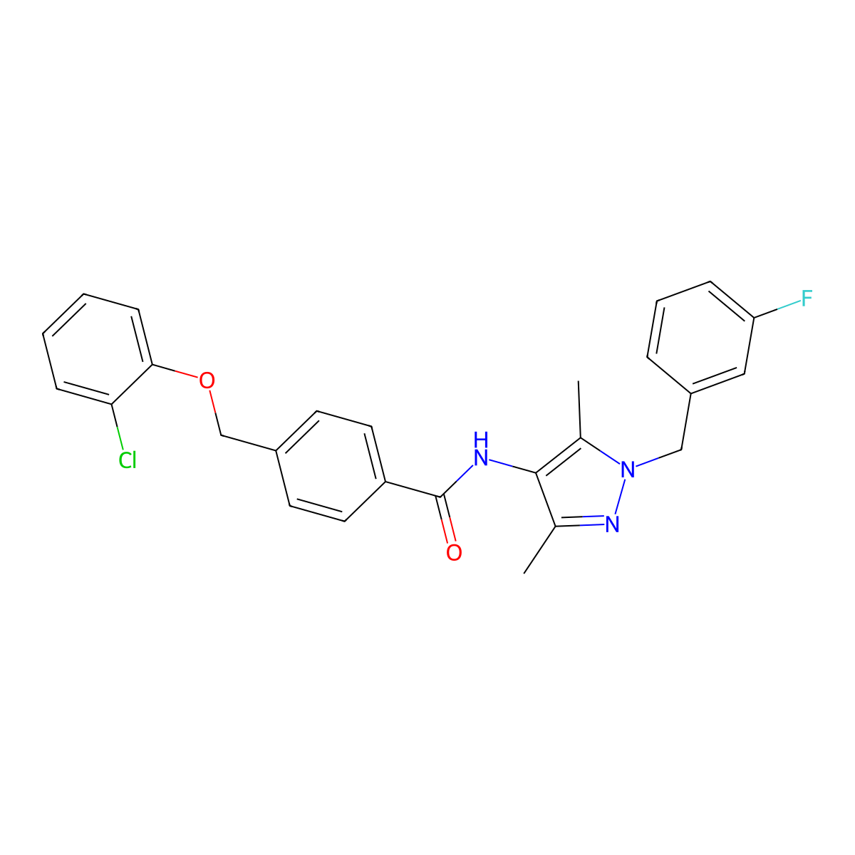 4-[(2-chlorophenoxy)methyl]-N-[1-(3-fluorobenzyl)-3,5-dimethyl-1H-pyrazol-4-yl]benzamide molecular structure, CAS 512816-96-5