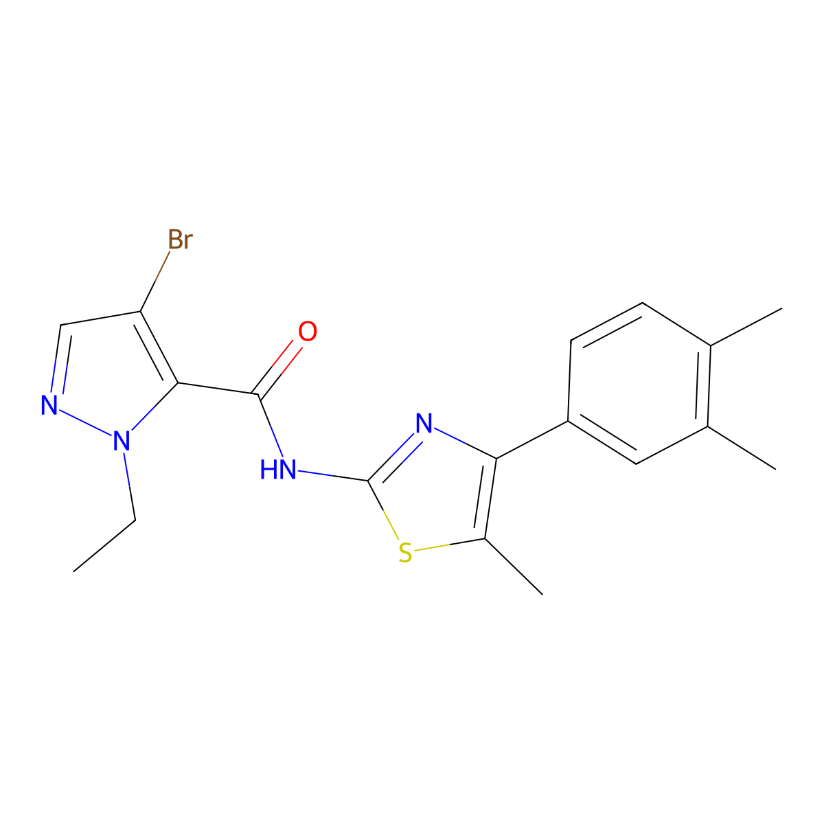 4-bromo-N-[4-(3,4-dimethylphenyl)-5-methyl-1,3-thiazol-2-yl]-1-ethyl-1H-pyrazole-5-carboxamide molecular structure, CAS 512816-98-7