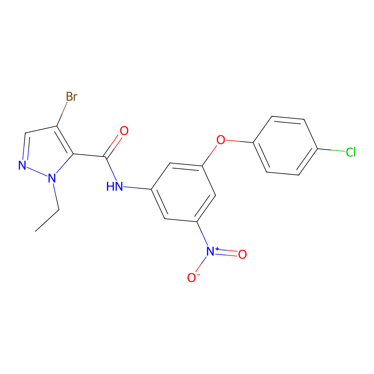 4-bromo-N-[3-(4-chlorophenoxy)-5-nitrophenyl]-2-ethylpyrazole-3-carboxamide molecular structure, CAS 512816-99-8