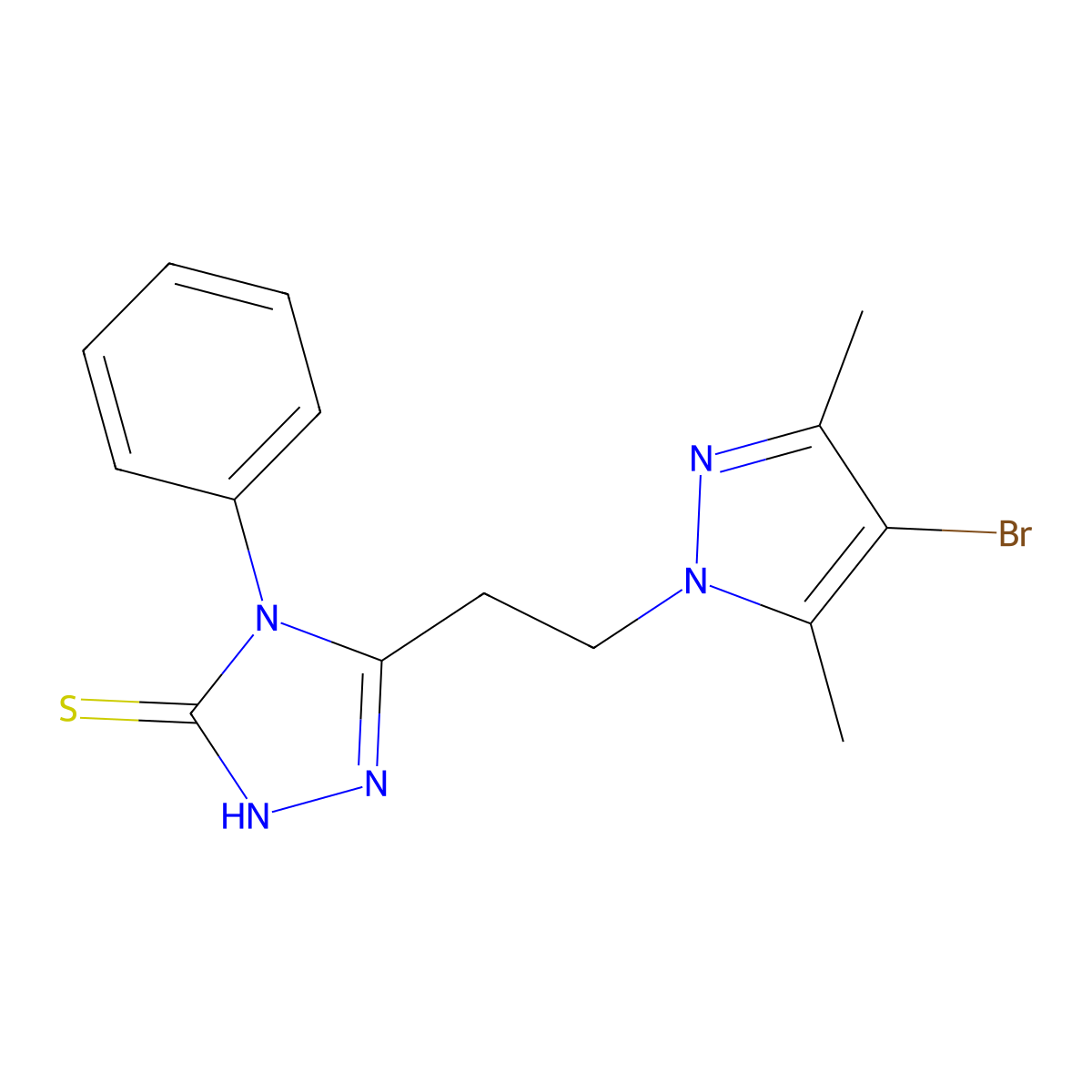 3-[2-(4-bromo-3,5-dimethylpyrazol-1-yl)ethyl]-4-phenyl-1H-1,2,4-triazole-5-thione molecular structure, CAS 512817-08-2