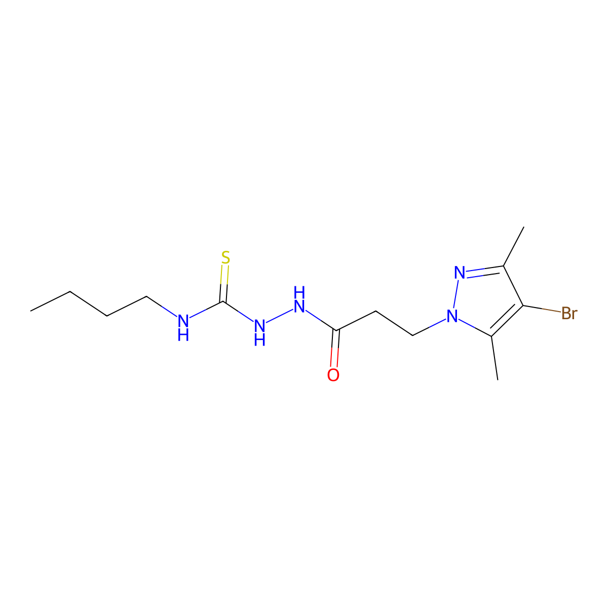 2-[3-(4-bromo-3,5-dimethyl-1H-pyrazol-1-yl)propanoyl]-N-butylhydrazinecarbothioamide molecular structure, CAS 512817-45-7