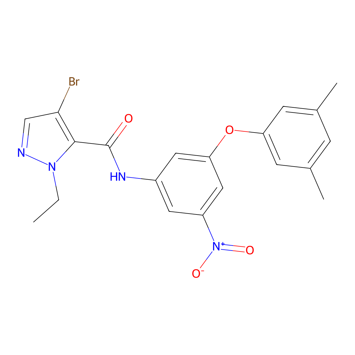 4-bromo-N-[3-(3,5-dimethylphenoxy)-5-nitrophenyl]-2-ethylpyrazole-3-carboxamide molecular structure, CAS 512817-70-8