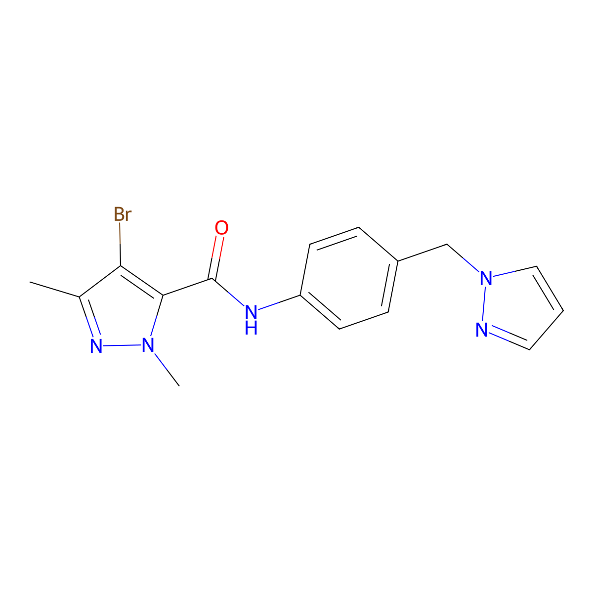 4-bromo-2,5-dimethyl-N-[4-(pyrazol-1-ylmethyl)phenyl]pyrazole-3-carboxamide molecular structure, CAS 512817-79-7