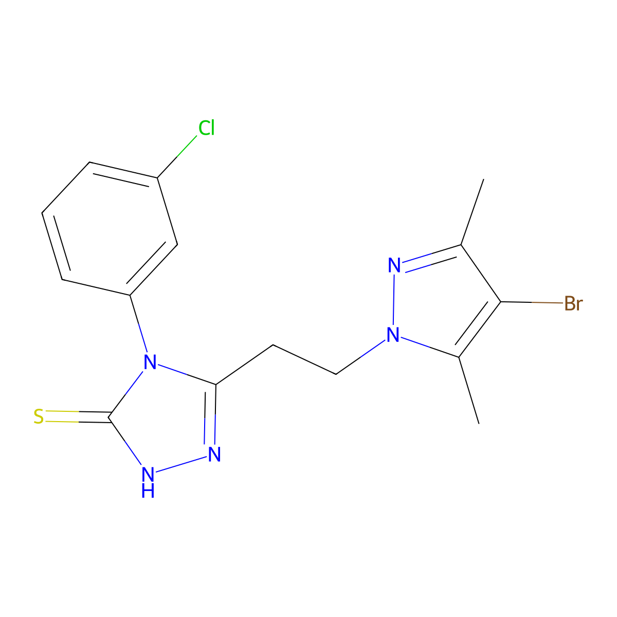 3-[2-(4-bromo-3,5-dimethylpyrazol-1-yl)ethyl]-4-(3-chlorophenyl)-1H-1,2,4-triazole-5-thione molecular structure, CAS 512817-81-1