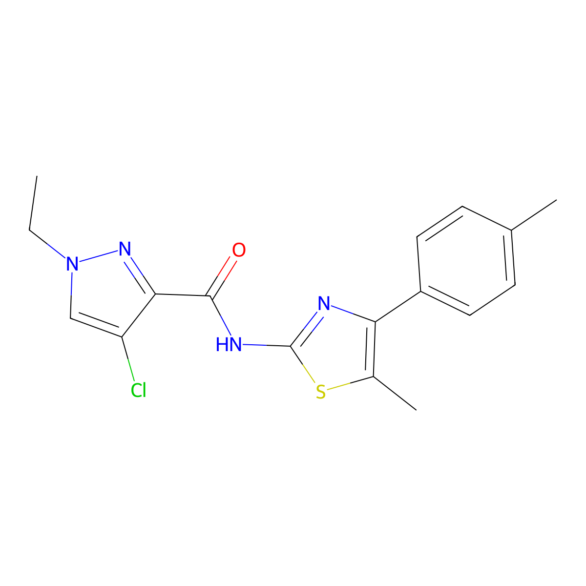 4-chloro-1-ethyl-N-[5-methyl-4-(4-methylphenyl)-1,3-thiazol-2-yl]pyrazole-3-carboxamide molecular structure, CAS 512817-88-8