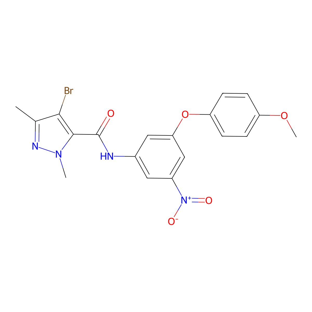 4-bromo-N-[3-(4-methoxyphenoxy)-5-nitrophenyl]-2,5-dimethylpyrazole-3-carboxamide molecular structure, CAS 512817-92-4