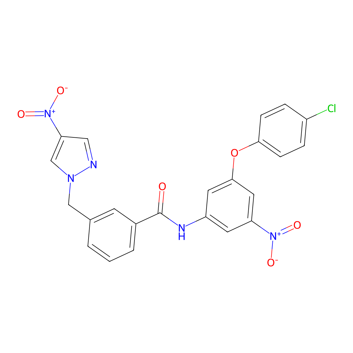 N-[3-(4-chlorophenoxy)-5-nitrophenyl]-3-[(4-nitropyrazol-1-yl)methyl]benzamide molecular structure, CAS 512818-02-9