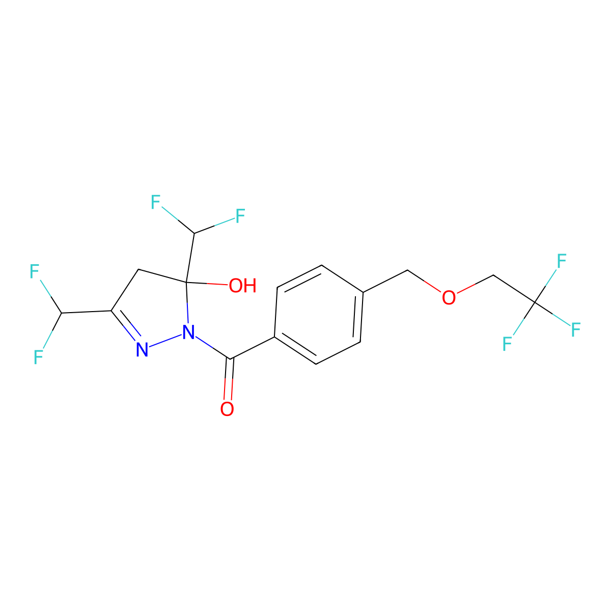 [3,5-bis(difluoromethyl)-5-hydroxy-4H-pyrazol-1-yl]-[4-(2,2,2-trifluoroethoxymethyl)phenyl]methanone molecular structure, CAS 512818-05-2