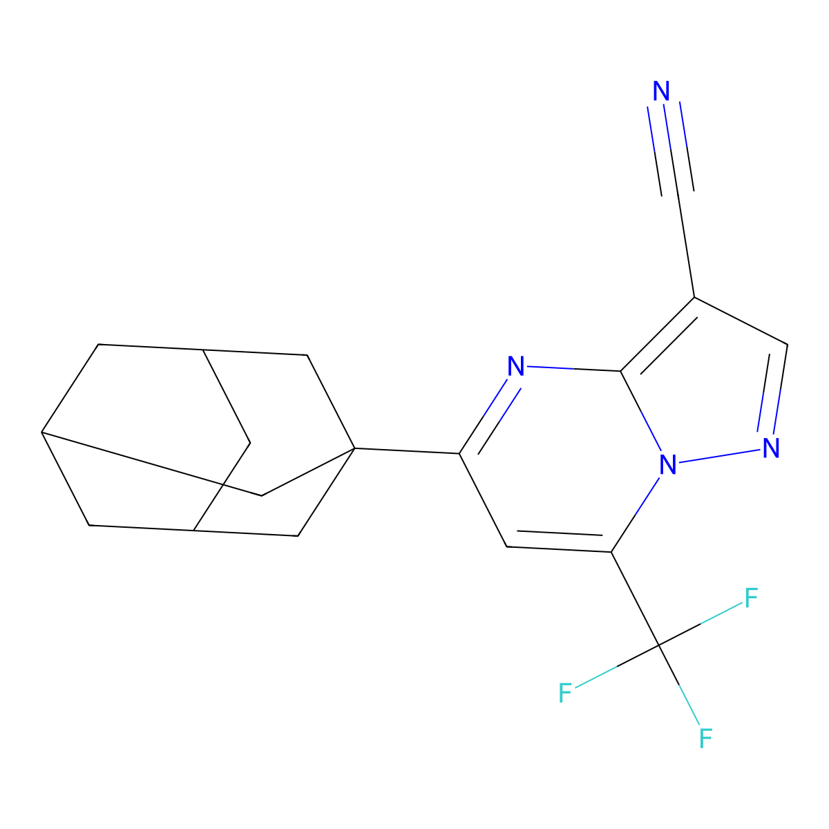5-(1-Adamantyl)-7-(trifluoromethyl)pyrazolo[1,5-a]pyrimidine-3-carbonitrile molecular structure, CAS 512818-06-3