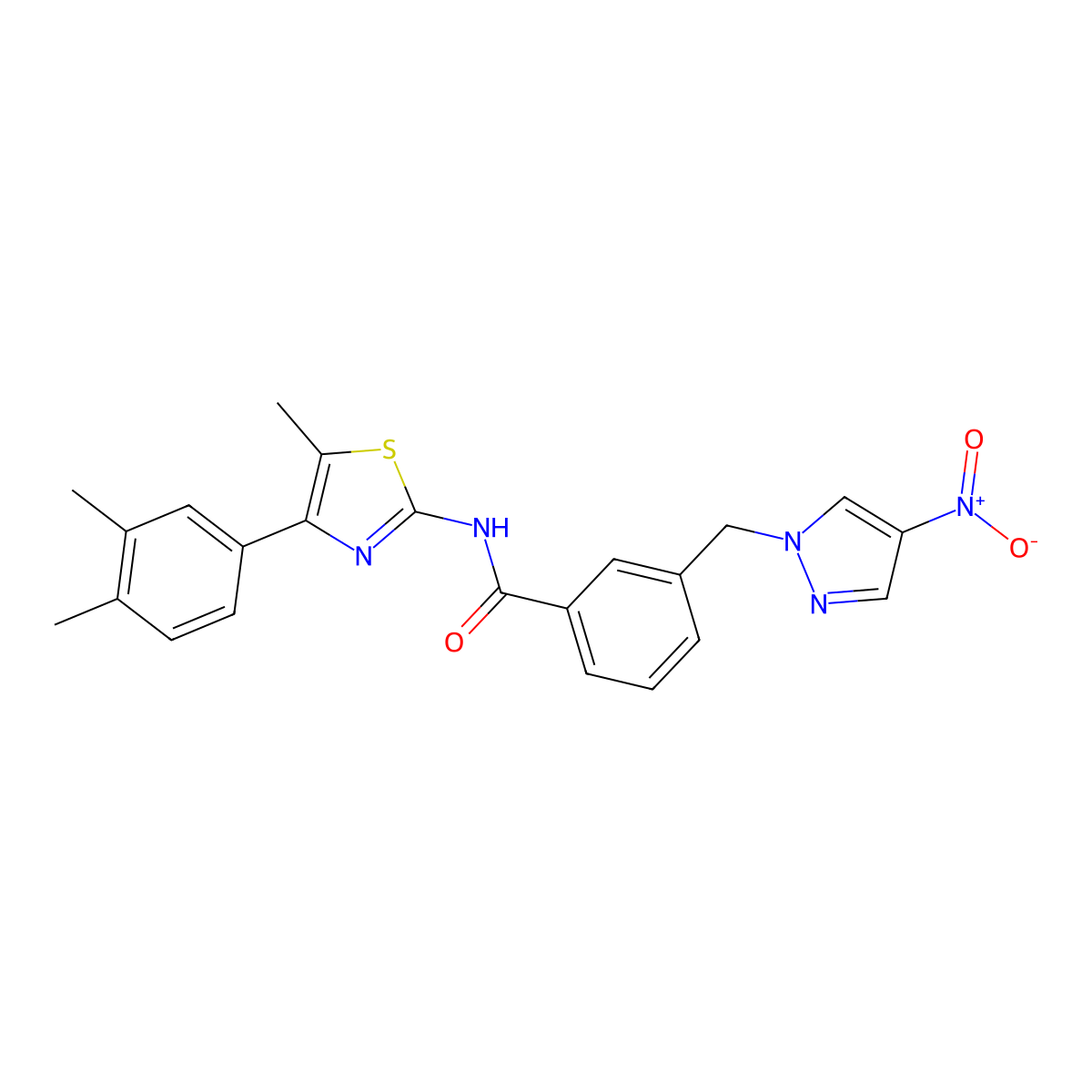 N-[4-(3,4-dimethylphenyl)-5-methyl-1,3-thiazol-2-yl]-3-[(4-nitropyrazol-1-yl)methyl]benzamide molecular structure, CAS 512818-11-0