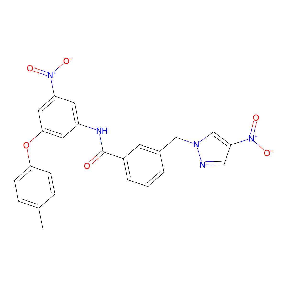 N-[3-(4-methylphenoxy)-5-nitrophenyl]-3-[(4-nitropyrazol-1-yl)methyl]benzamide molecular structure, CAS 512818-25-6