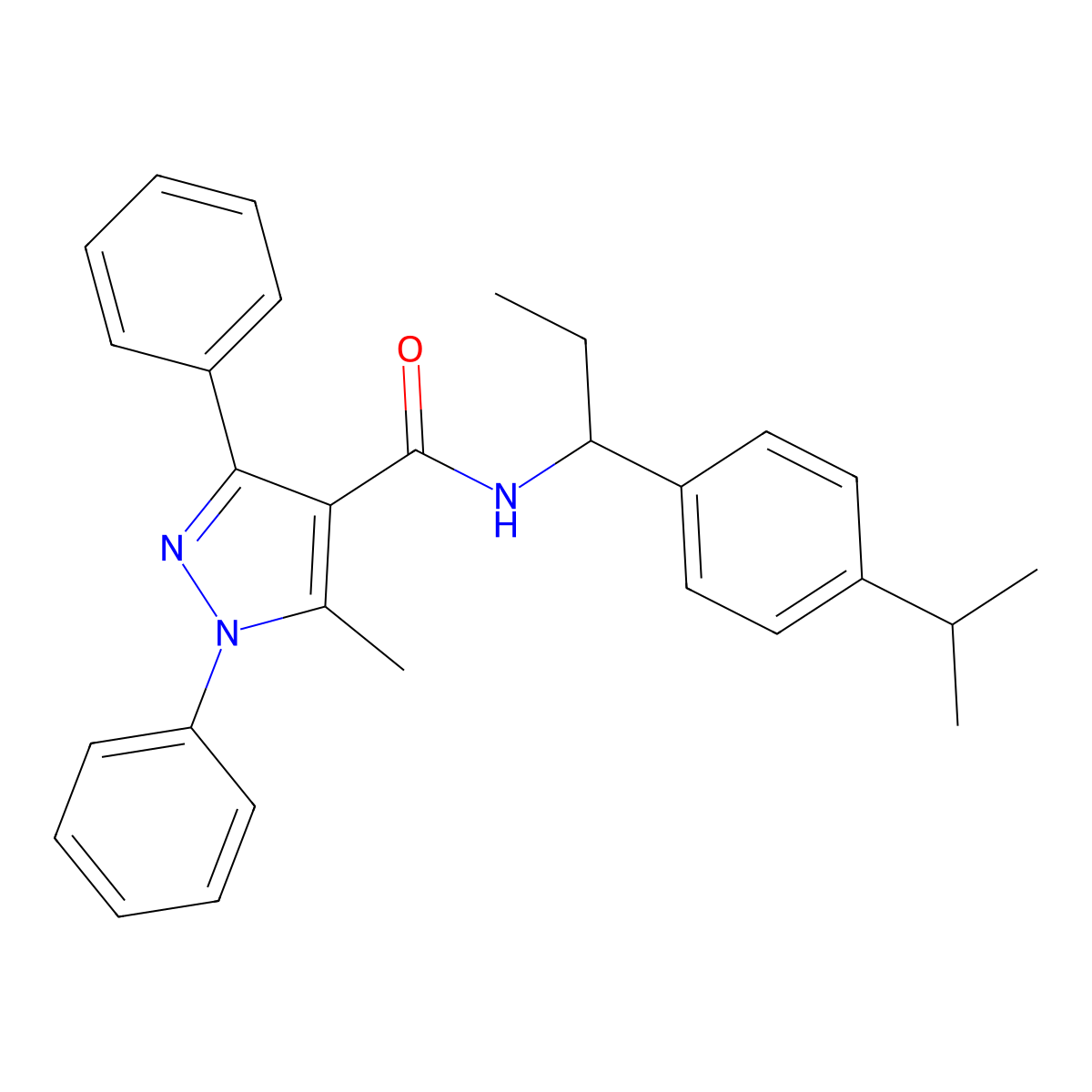 5-methyl-1,3-diphenyl-N-[1-(4-propan-2-ylphenyl)propyl]pyrazole-4-carboxamide molecular structure, CAS 512818-29-0