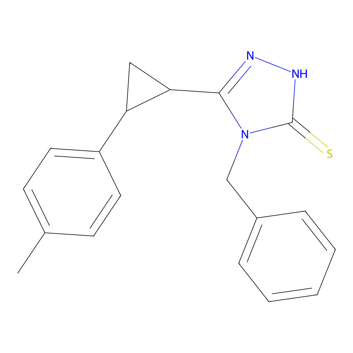 4-benzyl-3-[2-(4-methylphenyl)cyclopropyl]-1H-1,2,4-triazole-5-thione molecular structure, CAS 512818-30-3