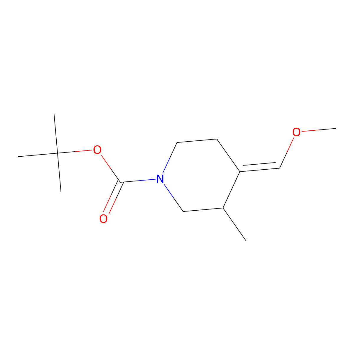 1-Boc-4-(methoxymethylene)-3-methylpiperidine molecular structure, CAS 512822-17-2