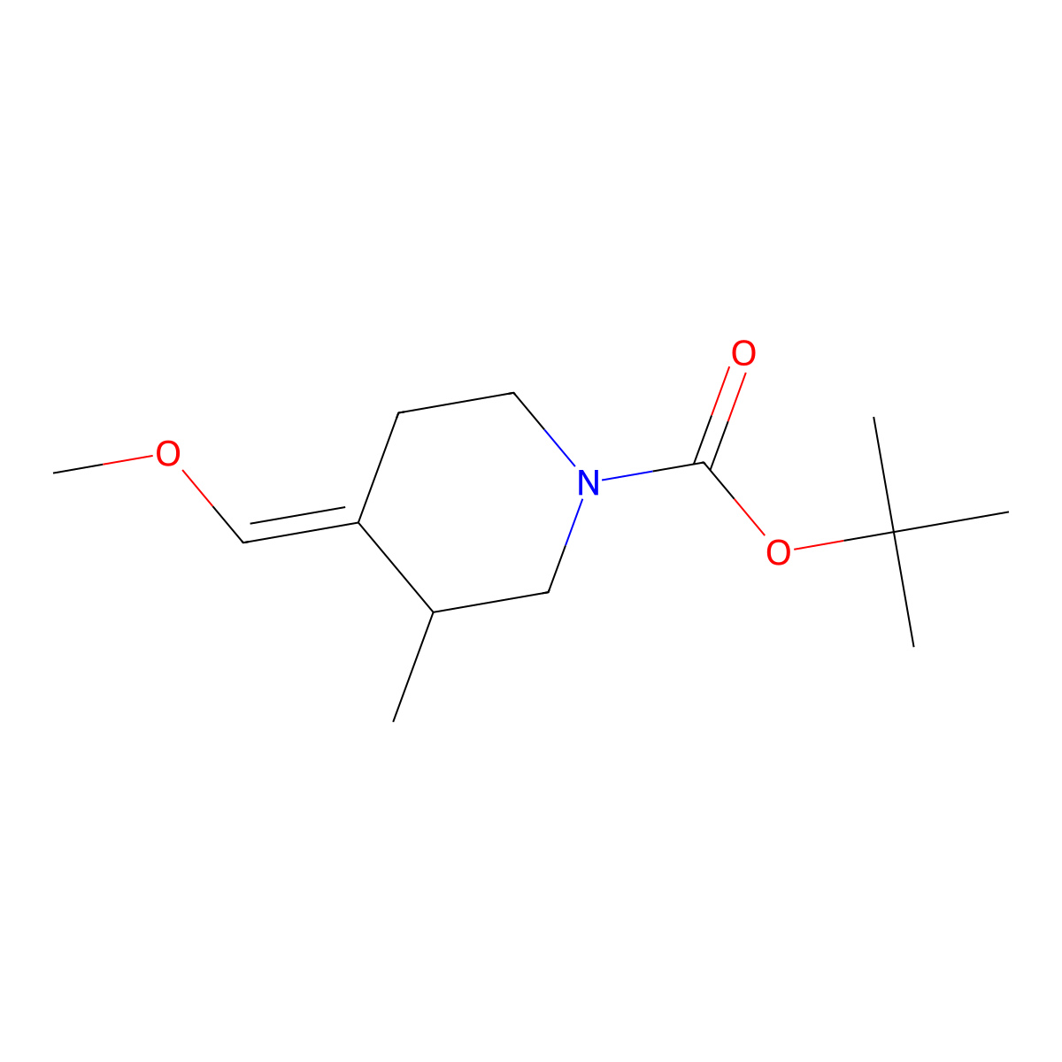 1-Boc-4-(methoxymethylene)-3-methylpiperidine molecular structure, CAS 512822-17-2