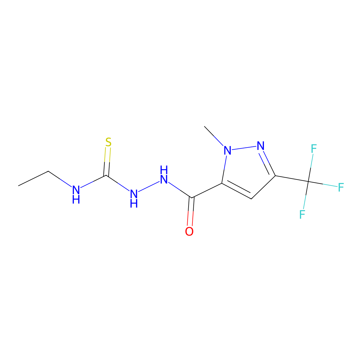 1-Ethyl-3-[[2-methyl-5-(trifluoromethyl)pyrazole-3-carbonyl]amino]thiourea molecular structure, CAS 512822-90-1