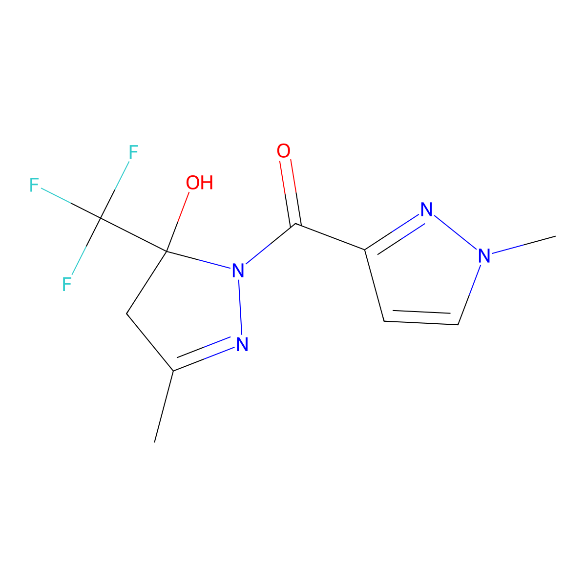 [5-hydroxy-3-methyl-5-(trifluoromethyl)-4H-pyrazol-1-yl]-(1-methylpyrazol-3-yl)methanone molecular structure, CAS 512822-91-2