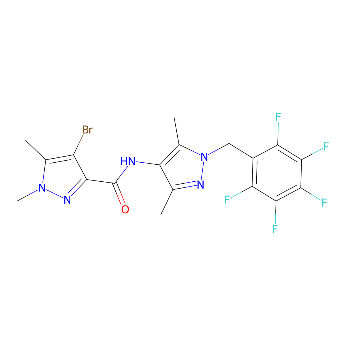 4-bromo-N-[3,5-dimethyl-1-(2,3,4,5,6-pentafluorobenzyl)-1H-pyrazol-4-yl]-1,5-dimethyl-1H-pyrazole-3-carboxamide molecular structure, CAS 512823-08-4