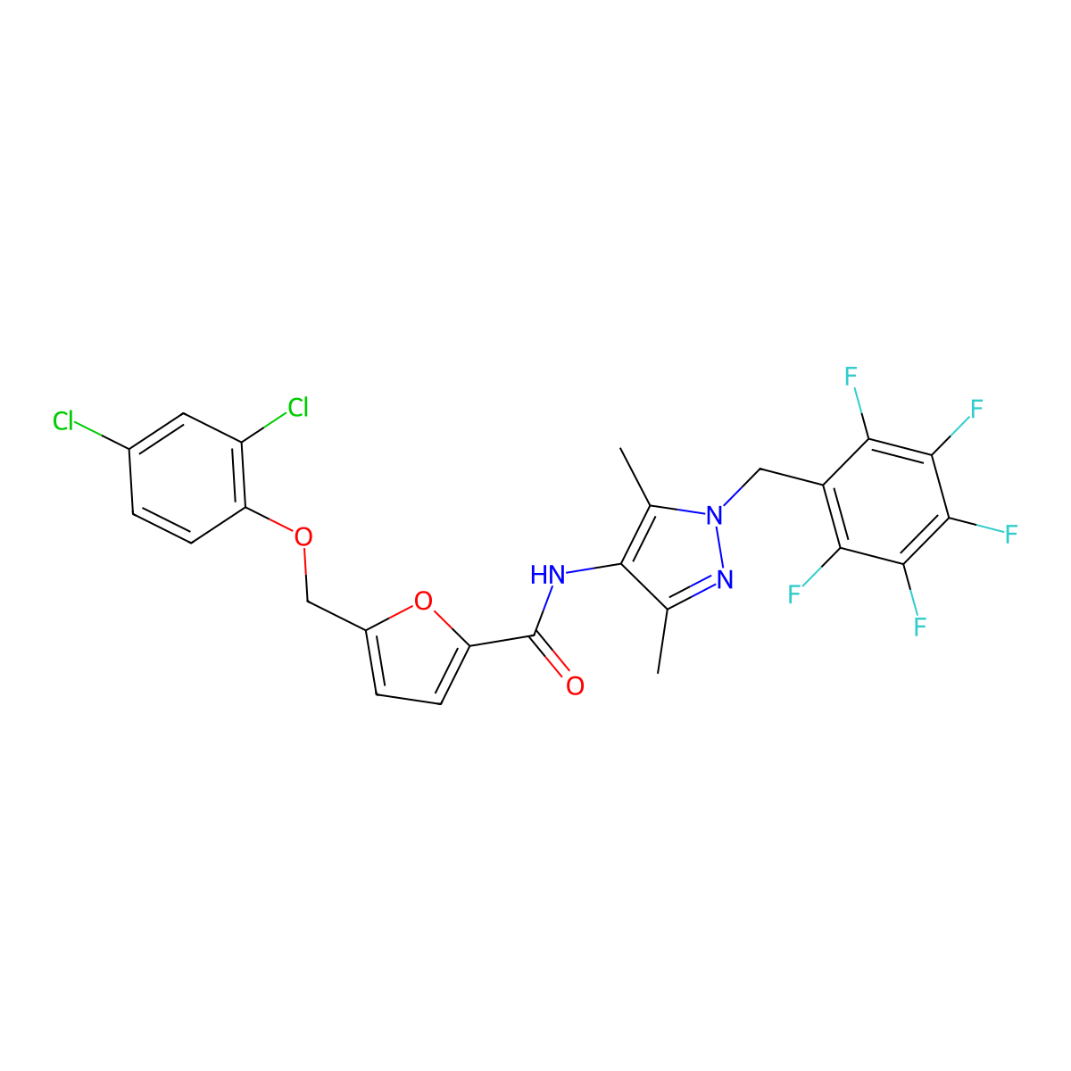 5-[(2,4-dichlorophenoxy)methyl]-N-[3,5-dimethyl-1-[(2,3,4,5,6-pentafluorophenyl)methyl]-4-pyrazolyl]-2-furancarboxamide molecular structure, CAS 512823-10-8