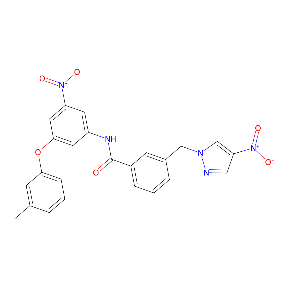 N-[3-(3-methylphenoxy)-5-nitrophenyl]-3-[(4-nitropyrazol-1-yl)methyl]benzamide molecular structure, CAS 512823-11-9
