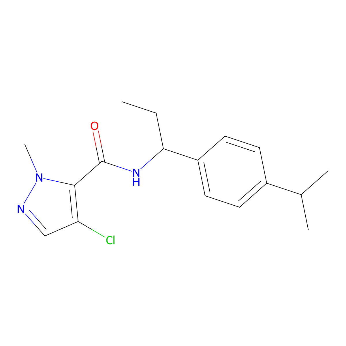 4-chloro-2-methyl-N-[1-(4-propan-2-ylphenyl)propyl]pyrazole-3-carboxamide molecular structure, CAS 512823-22-2