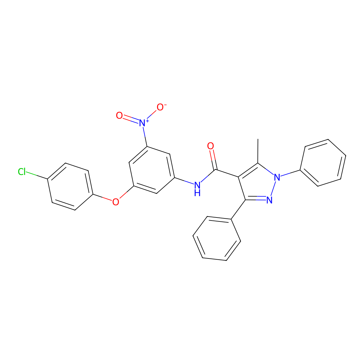 N-{3-(4-chlorophenoxy)-5-nitrophenyl}-5-methyl-1,3-diphenyl-1H-pyrazole-4-carboxamide molecular structure, CAS 512823-23-3