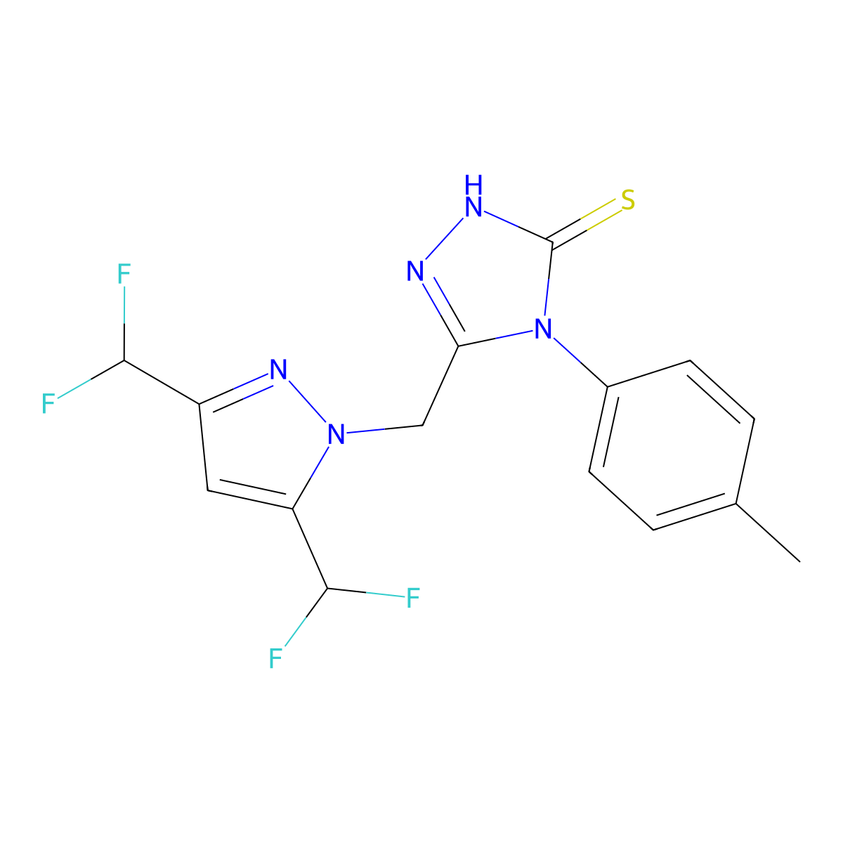 5-{[3,5-bis(difluoromethyl)-1H-pyrazol-1-yl]methyl}-4-(4-methylphenyl)-4H-1,2,4-triazole-3-thiol molecular structure, CAS 512823-38-0