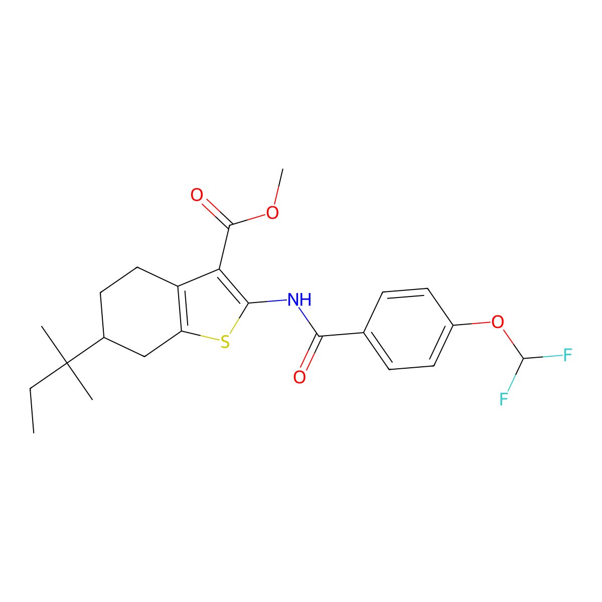Methyl 2-{[4-(difluoromethoxy)benzoyl]amino}-6-tert-pentyl-4,5,6,7-tetrahydro-1-benzothiophene-3-carboxylate molecular structure, CAS 512823-41-5