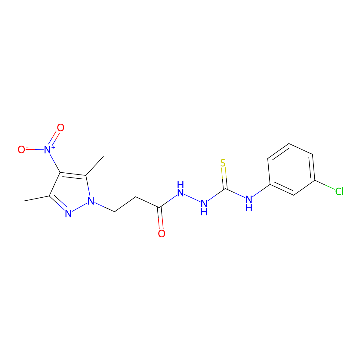 1-(3-Chlorophenyl)-3-[3-(3,5-dimethyl-4-nitropyrazol-1-yl)propanoylamino]thiourea molecular structure, CAS 512823-44-8