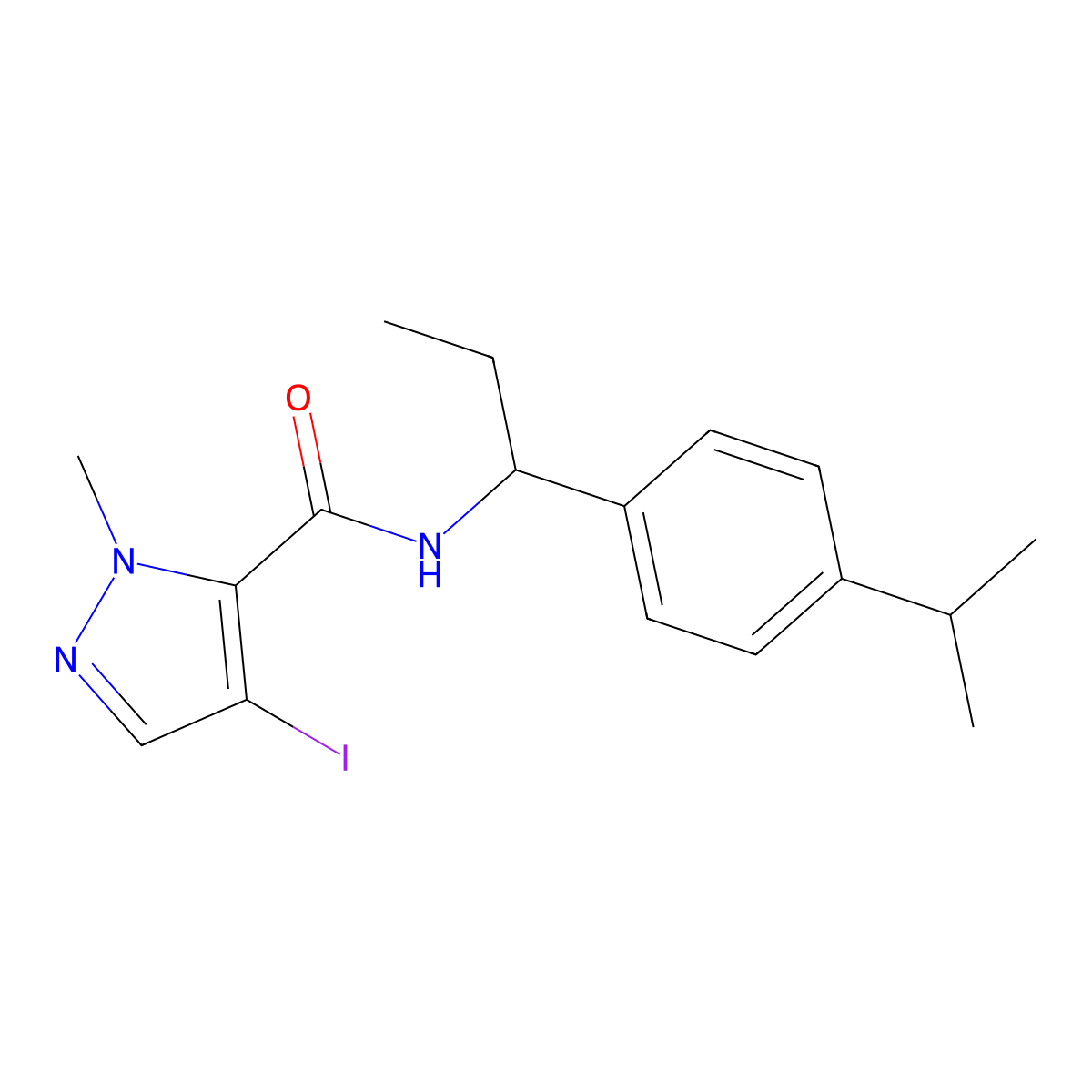 4-iodo-2-methyl-N-[1-(4-propan-2-ylphenyl)propyl]pyrazole-3-carboxamide molecular structure, CAS 512823-61-9