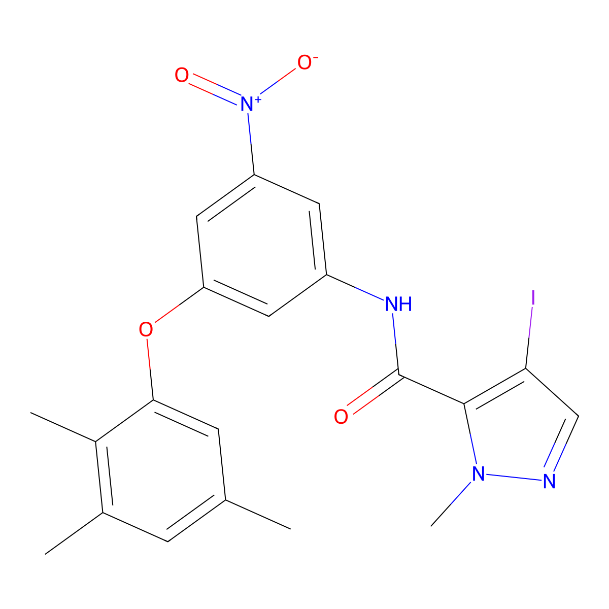 4-iodo-2-methyl-N-[3-nitro-5-(2,3,5-trimethylphenoxy)phenyl]pyrazole-3-carboxamide molecular structure, CAS 512823-64-2