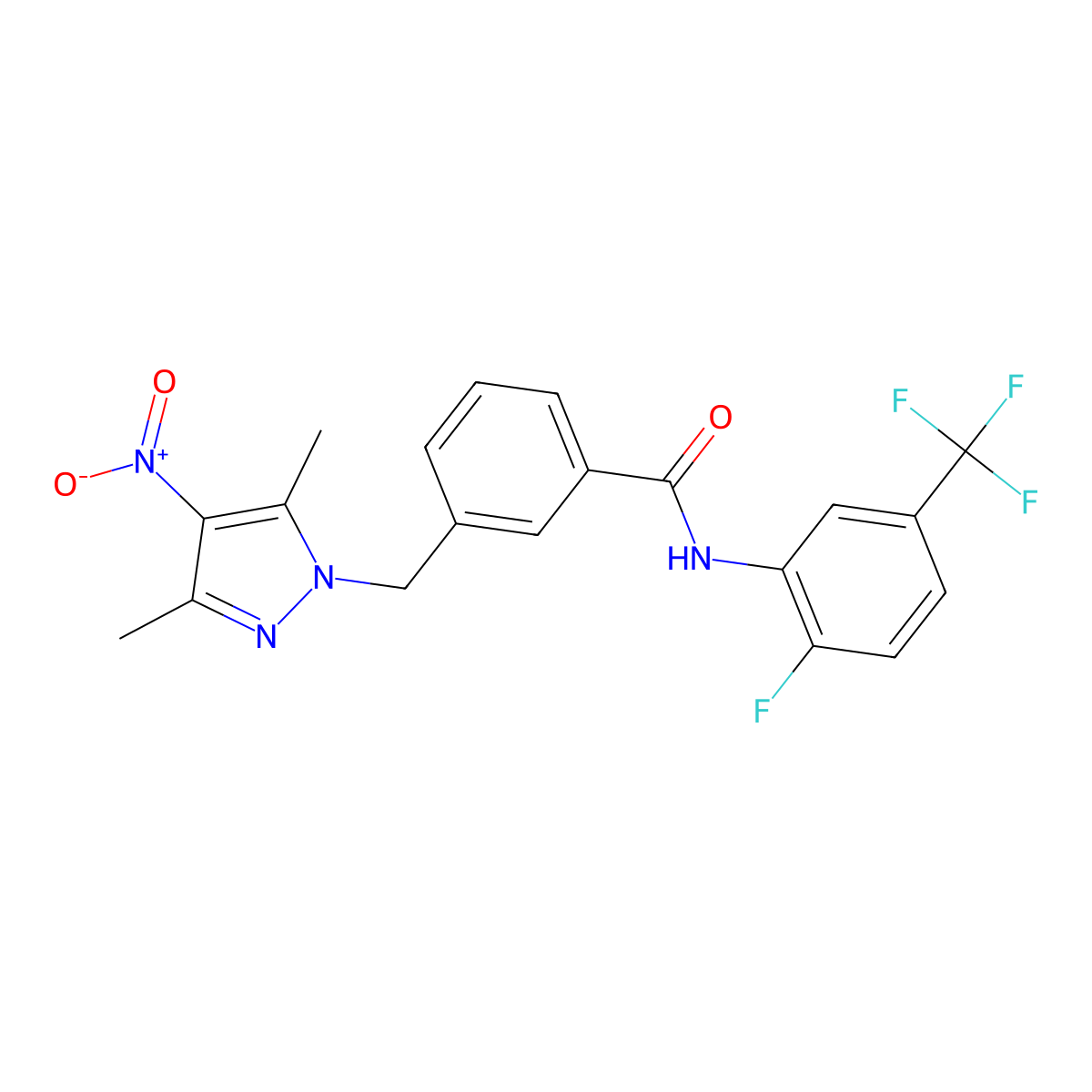3-[(3,5-dimethyl-4-nitropyrazol-1-yl)methyl]-N-[2-fluoro-5-(trifluoromethyl)phenyl]benzamide molecular structure, CAS 512823-69-7