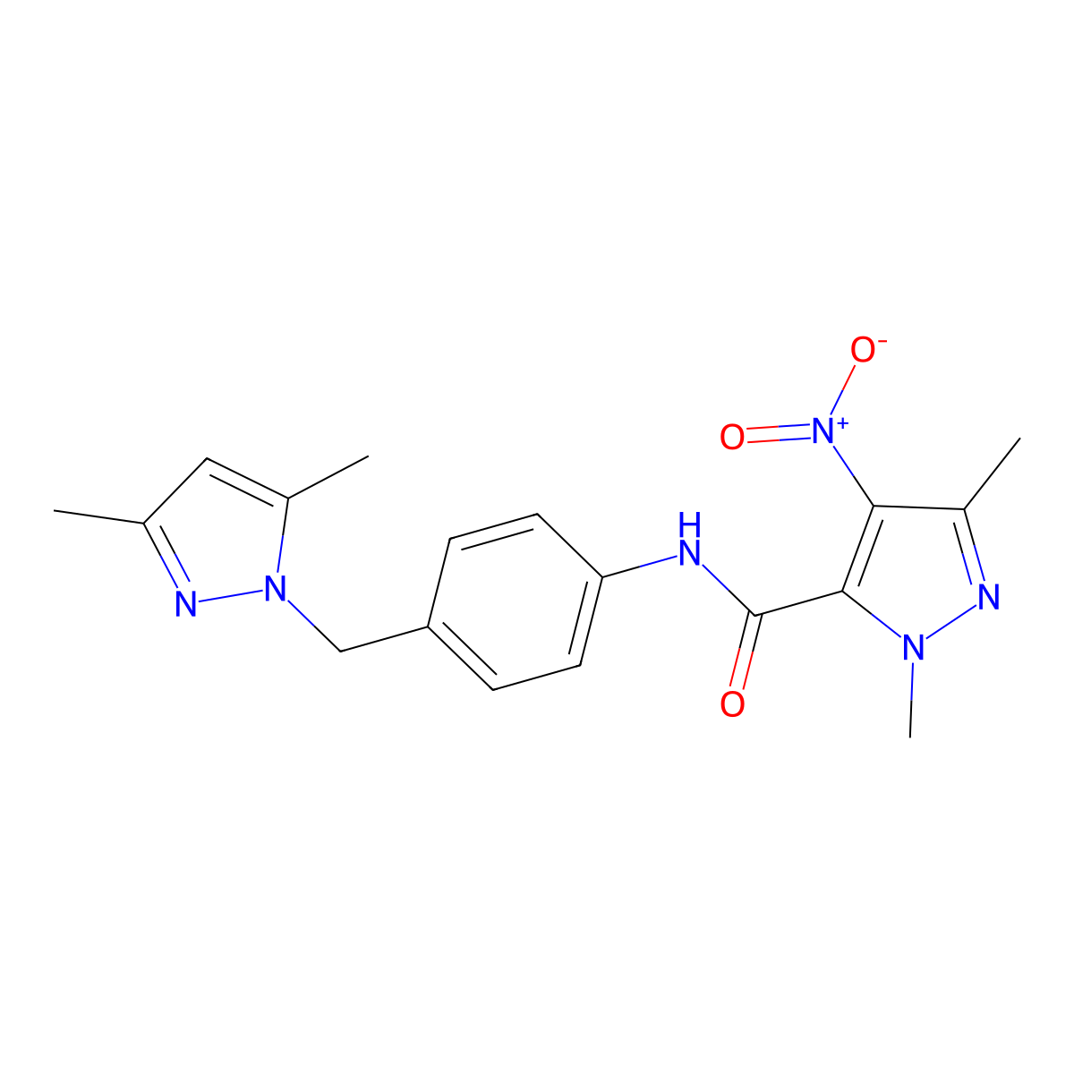 N-[4-[(3,5-dimethylpyrazol-1-yl)methyl]phenyl]-2,5-dimethyl-4-nitropyrazole-3-carboxamide molecular structure, CAS 512823-74-4