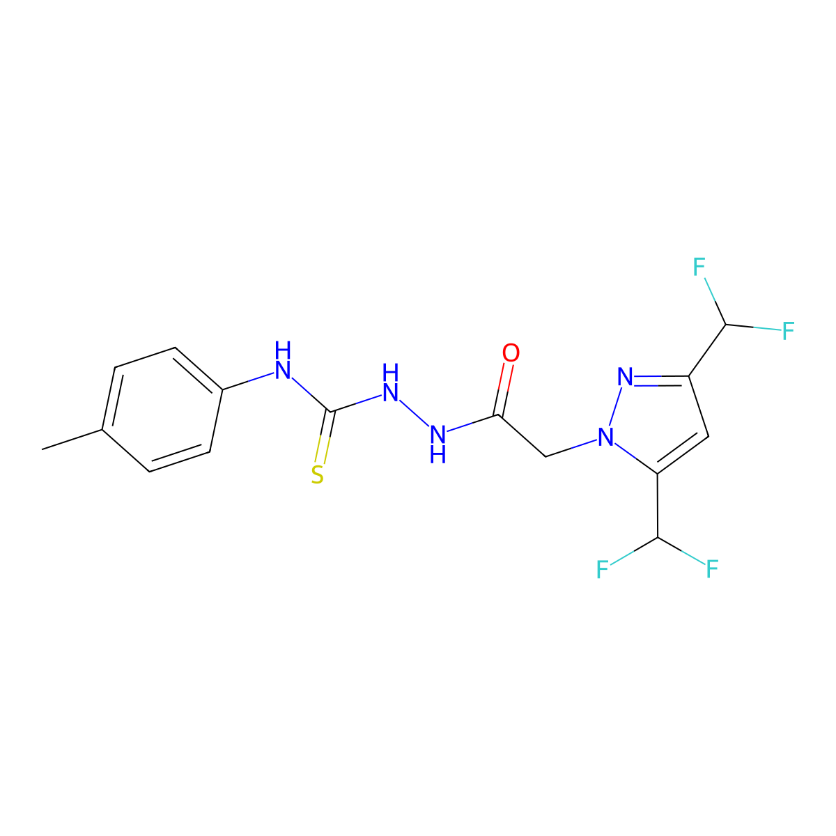 2-{[3,5-bis(difluoromethyl)-1H-pyrazol-1-yl]acetyl}-N-(4-methylphenyl)hydrazinecarbothioamide molecular structure, CAS 512823-79-9