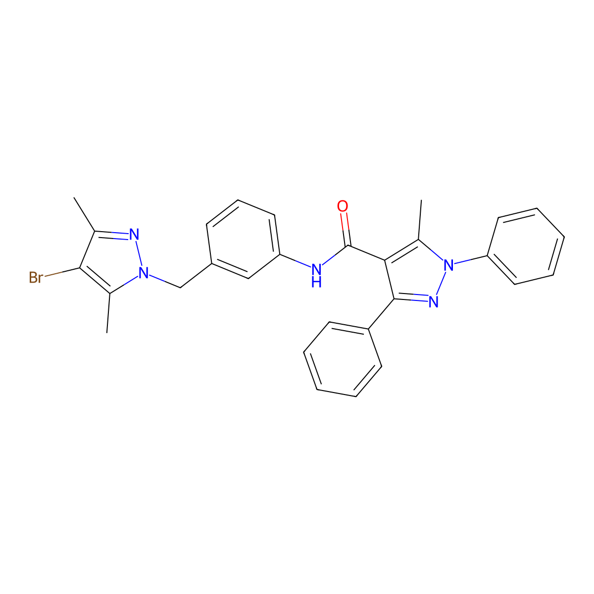 N-{3-[(4-bromo-3,5-dimethyl-1H-pyrazol-1-yl)methyl]phenyl}-5-methyl-1,3-diphenyl-1H-pyrazole-4-carboxamide molecular structure, CAS 512823-87-9