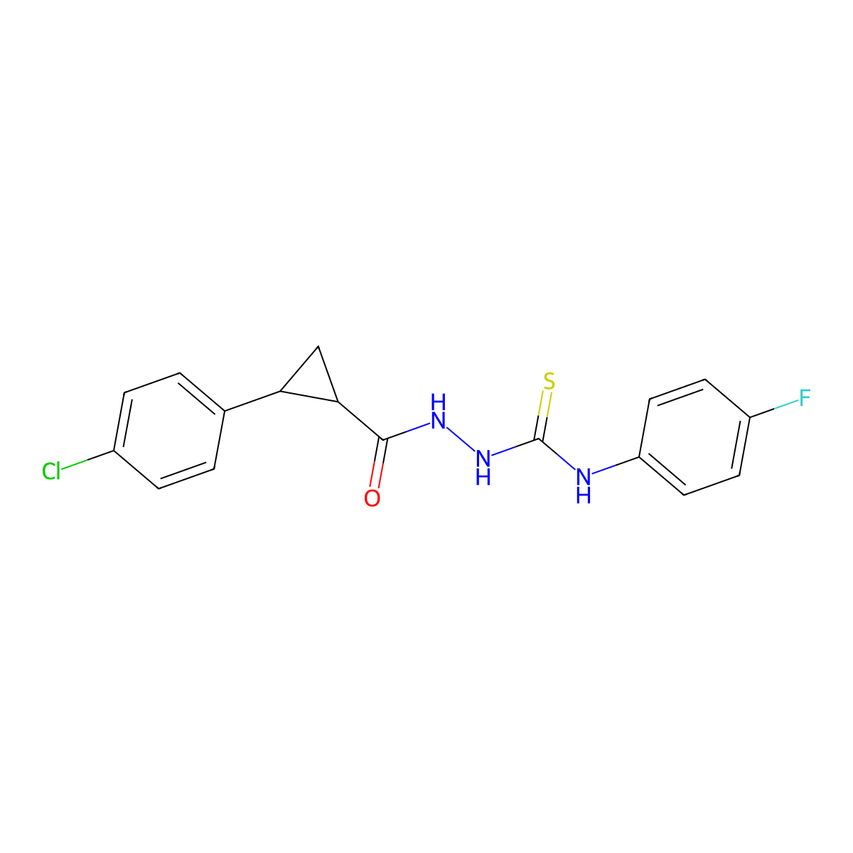 2-{[2-(4-chlorophenyl)cyclopropyl]carbonyl}-N-(4-fluorophenyl)hydrazinecarbothioamide molecular structure, CAS 512823-98-2