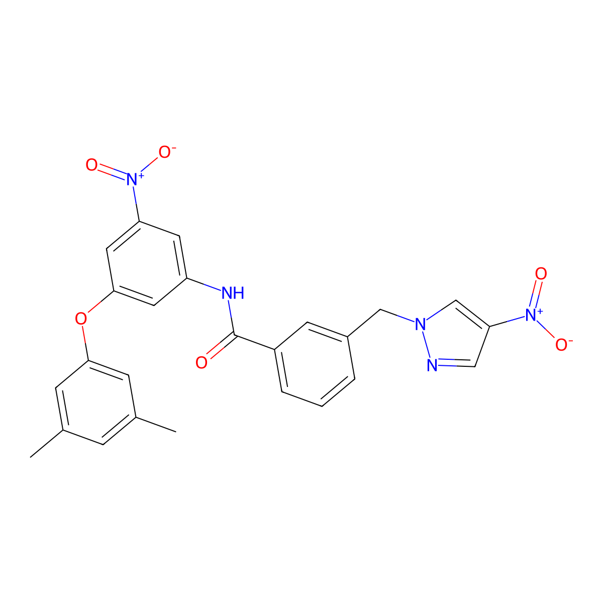 N-[3-(3,5-dimethylphenoxy)-5-nitrophenyl]-3-[(4-nitropyrazol-1-yl)methyl]benzamide molecular structure, CAS 512824-01-0