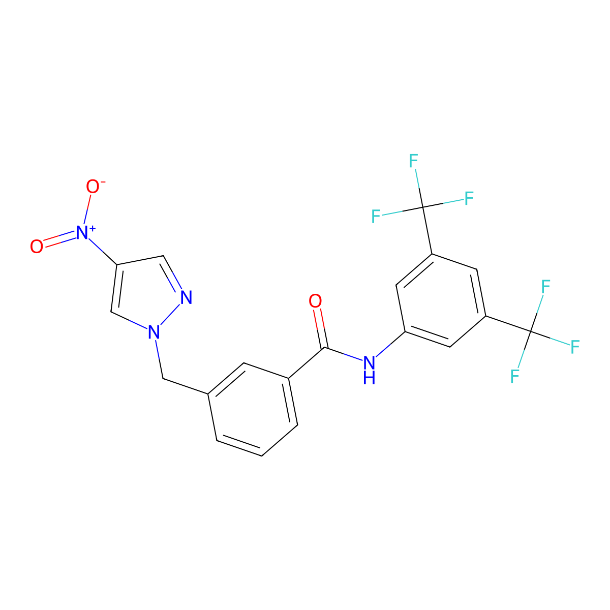 N-[3,5-bis(trifluoromethyl)phenyl]-3-[(4-nitropyrazol-1-yl)methyl]benzamide molecular structure, CAS 512824-12-3