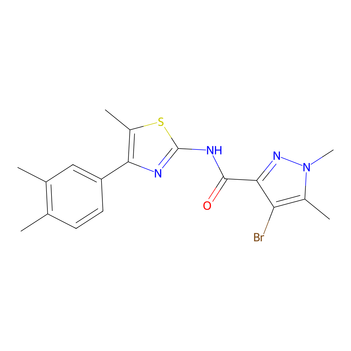4-bromo-N-[4-(3,4-dimethylphenyl)-5-methyl-1,3-thiazol-2-yl]-1,5-dimethyl-1H-pyrazole-3-carboxamide molecular structure, CAS 512824-23-6